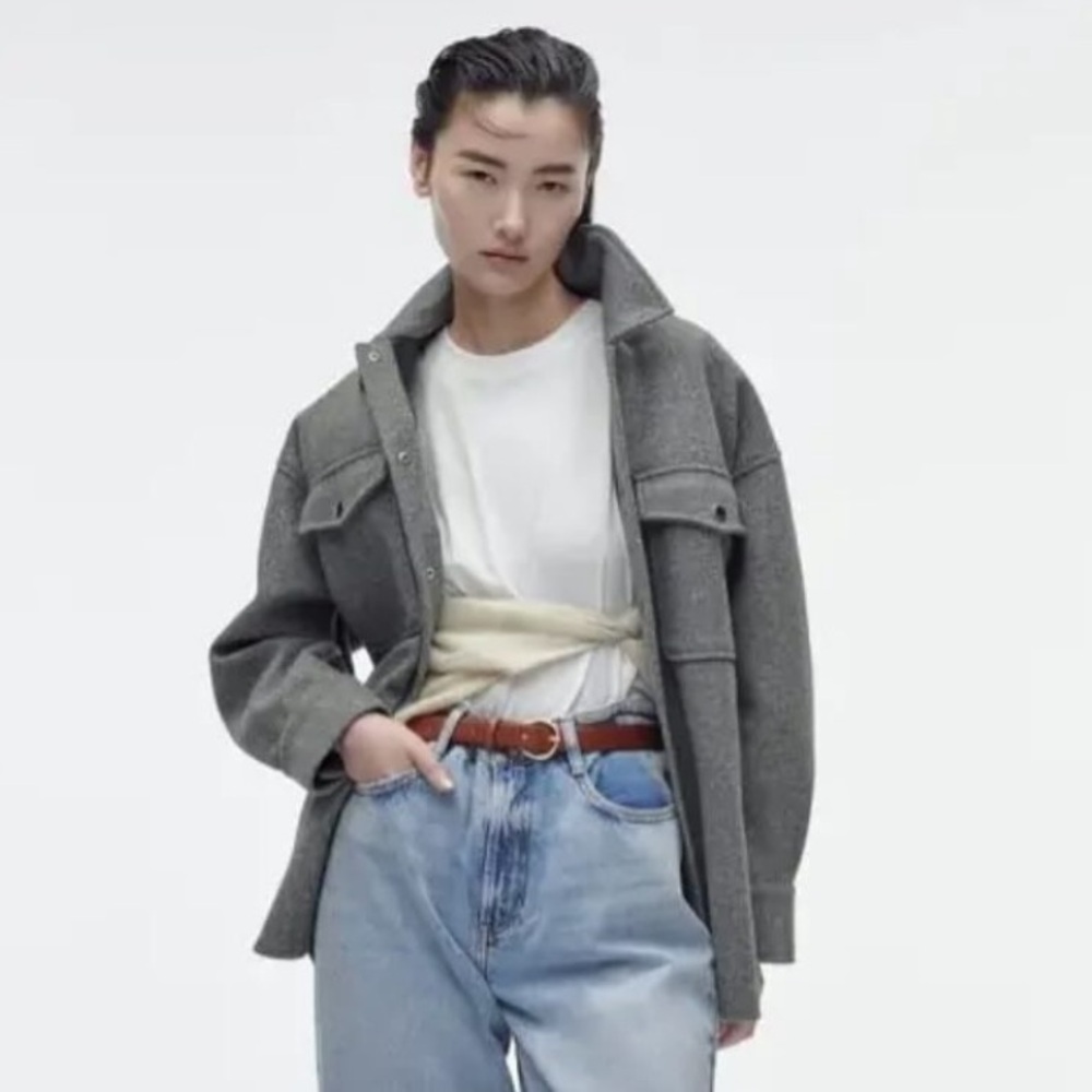Zara Gray Overshirt Jacket Shacket Size Small Button Front
